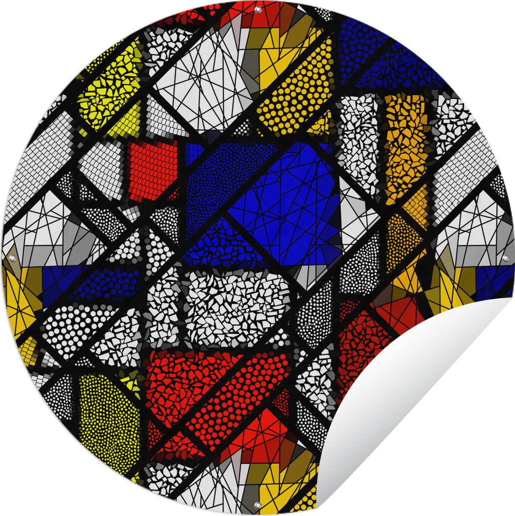 MuchoWow Gartenposter Outdoor-Poster Rund Mondrian - Glasmalerei - Alte Meister - Kunstwerk - Abstrakt - Malerei Ø 90 cm Gartendeko Rundes Poste...