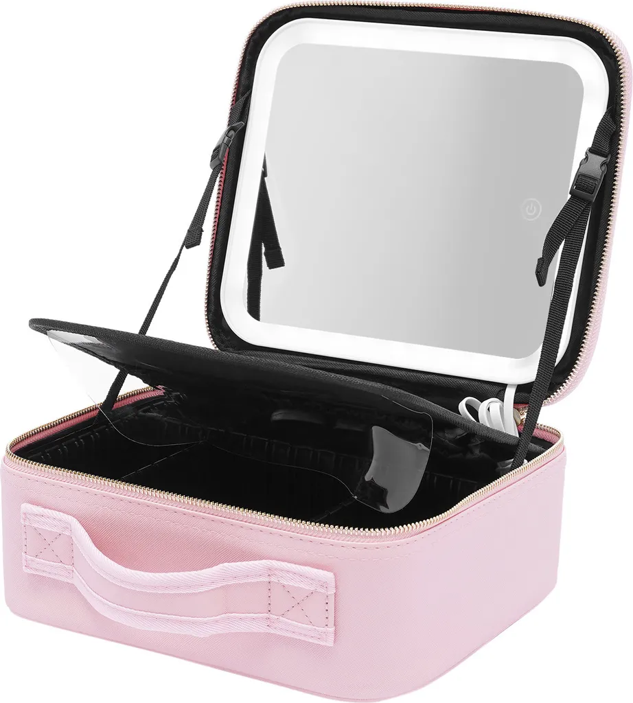 Mallette maquillage LED avec miroir tactile et compartiments modulables - 5