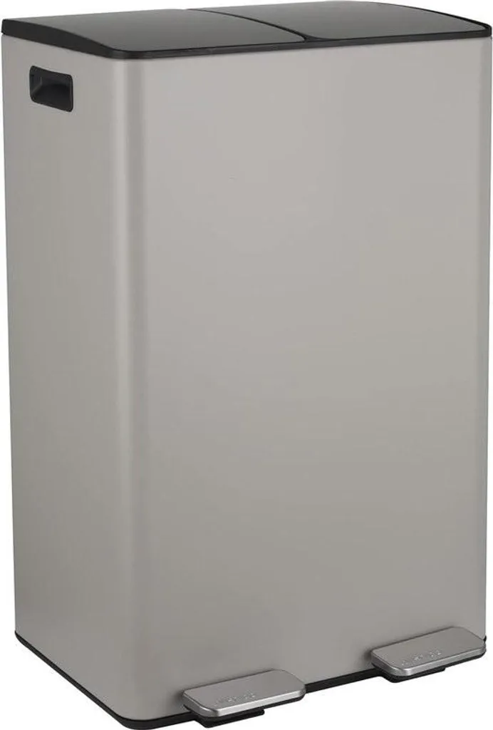 Poubelle tri sélectif 60L en inox taupe avec pédale et Soft-Close