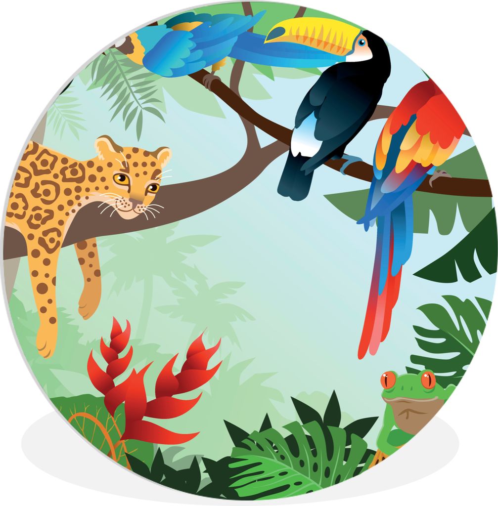 MuchoWow Rundes Wandbild - Runde Bilder Dschungeltiere - Tukan - Jungen - Mädchen - Leopard Ø 60 cm Kreis Wanddekoration Kunststoff - Wandkreis...