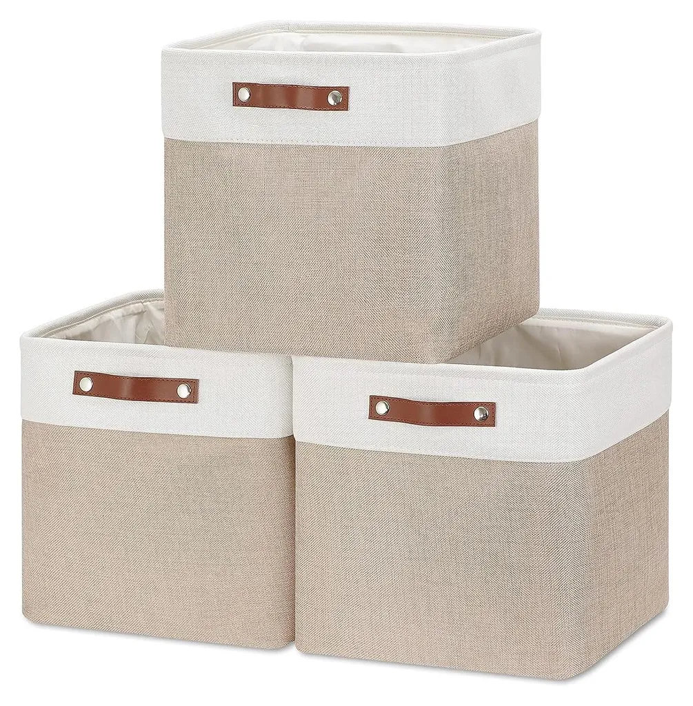 Organiseur de placard en tissu kaki 33x38x33 cm - Lot de 3 bacs de rangement