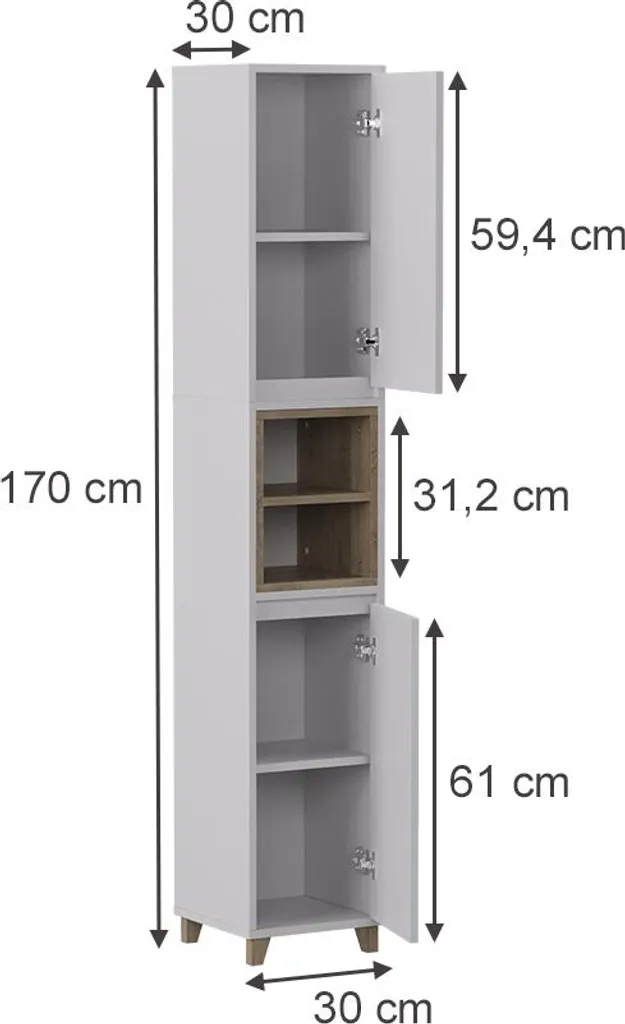 Armoire de toilette haute Vicco Elnor blanche et bois pour salle de bain
