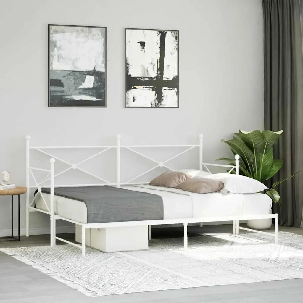 Lit de jour en acier blanc avec sommier extensible 90x200 cm robuste - 3