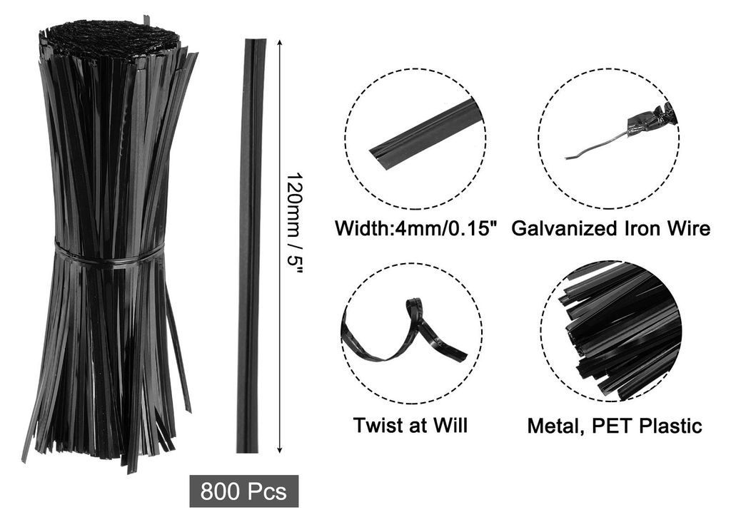 800 Stš¹ck 5" Twistbinder, Metallische Twist Ties, Wiederverwendbare Kunststoffummantelte Twist Ties fš¹r B?ckerei, Sš¹?igkeitenbeutel, Kaffe...