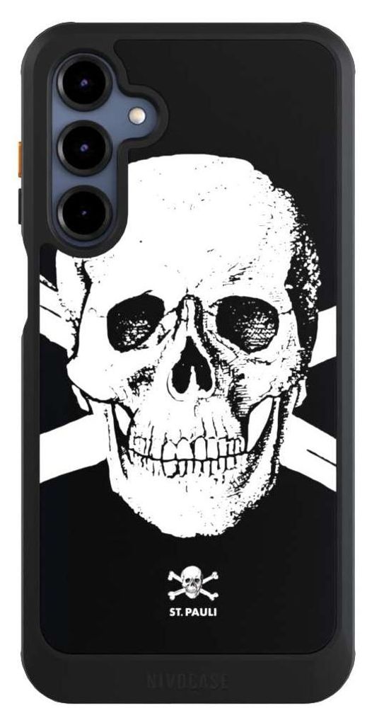 NIVOCASE Hülle für Samsung Galaxy A16 5G Handyhülle NIVOcore Case Schwarz FC St. Pauli Offizielles Lizenzprodukt Totenkopf