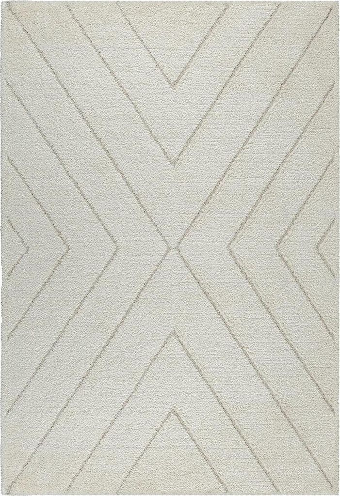 Shaggy Teppich Hochflor Wohnzimmerteppich Modern Dreiecke Design Creme