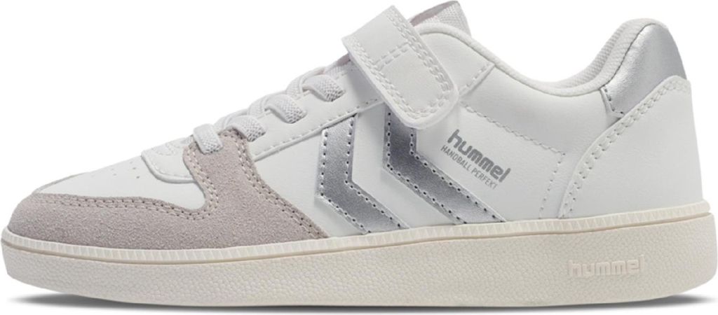 Hummel Handball Perfekt SP JR Kinder Indoor Schuhe Sneaker Klettverschluss weiß/silber 230247-9019, Schuhgröße:26 EU