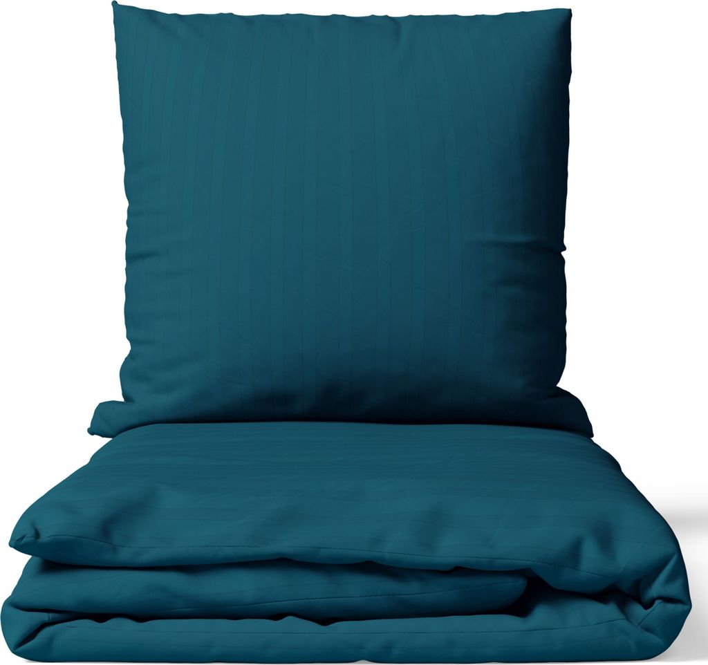Bettwäsche 155x220 cm Baumwolle Satin Damast Set Gestreift Petrol Premium Hotel mit Reißverschluss 4 teilig