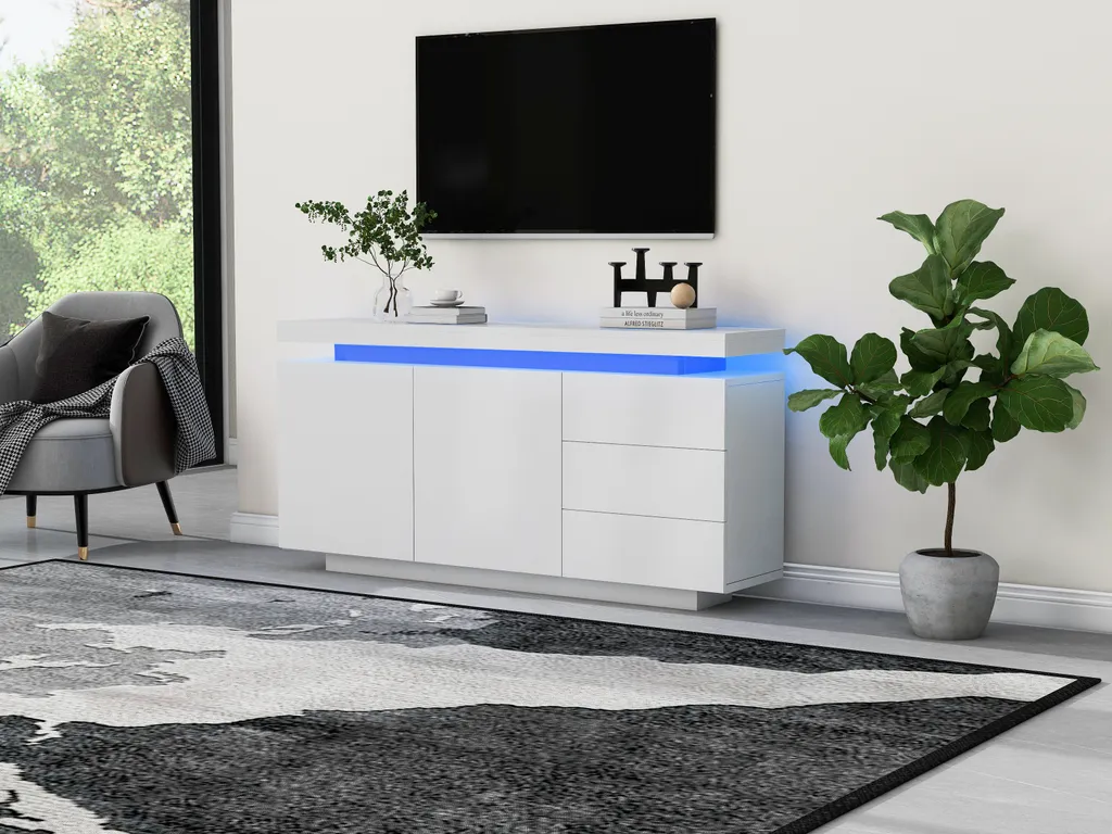 Buffet Bas Blanc Merax LED : Solution de Rangement Moderne pour Salon - 10
