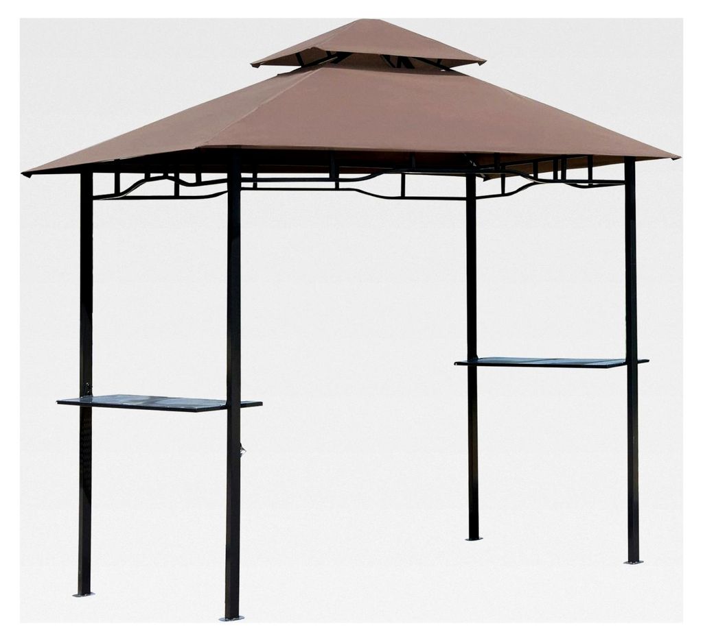 Grillpavillon Gartenzelt mit Ablagen, flammhemmendes Doppeldach, kaffeebraun, 245 x 148 x 252 cm