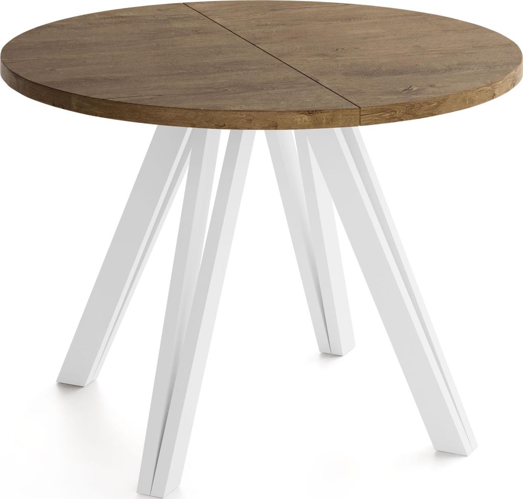 Runder Esstisch Ausziehbar 100–180 cm mit Weißen Holzbeinen aus Buchenholz – Moderner Ausziehtisch für Esszimmer, Küche und Wohnzimmer – T...