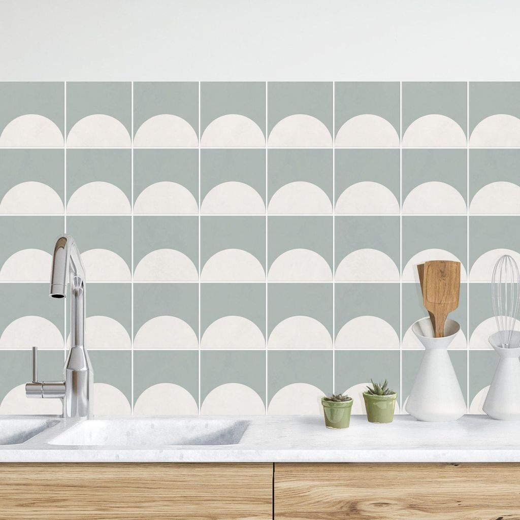 Küchenrückwand Muster selbstklebend - 0.65 mm Wandpaneel wasserfest Geometrisch türkis Fliesenoptik Spritzschutz fugenlos