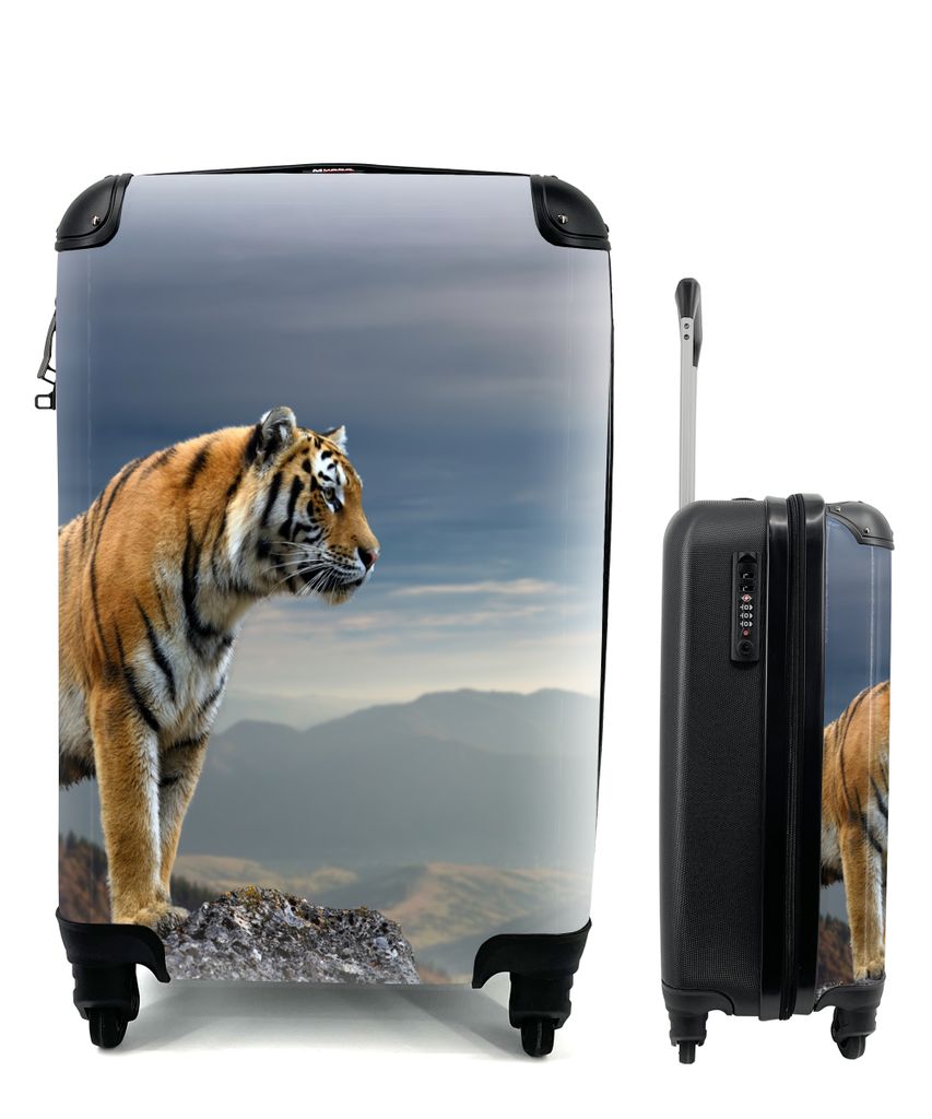 MuchoWow Koffer Handgepäck Trolley Rollkoffer Kleine Reisekoffer mit 4 Rollen - Tiger - Berg - Natur - Landschaft - Cabin Size < 55x40x23 cm & 5...