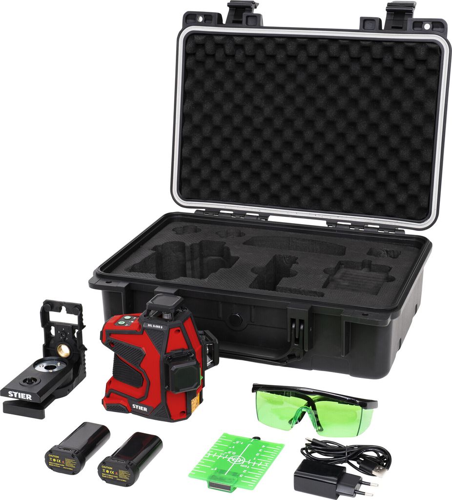 STIER Kreuzlinienlaser SKL 3x360°, 520nm, grün, 1/4" und Produktbild 