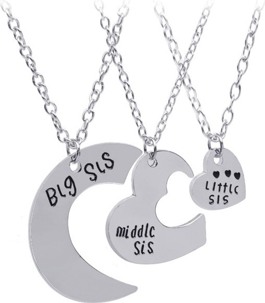 INF Halsketten für Schwestern „Große Schwester“, „Mittlere Schwester“ und „Kleine Schwester“ Silber
