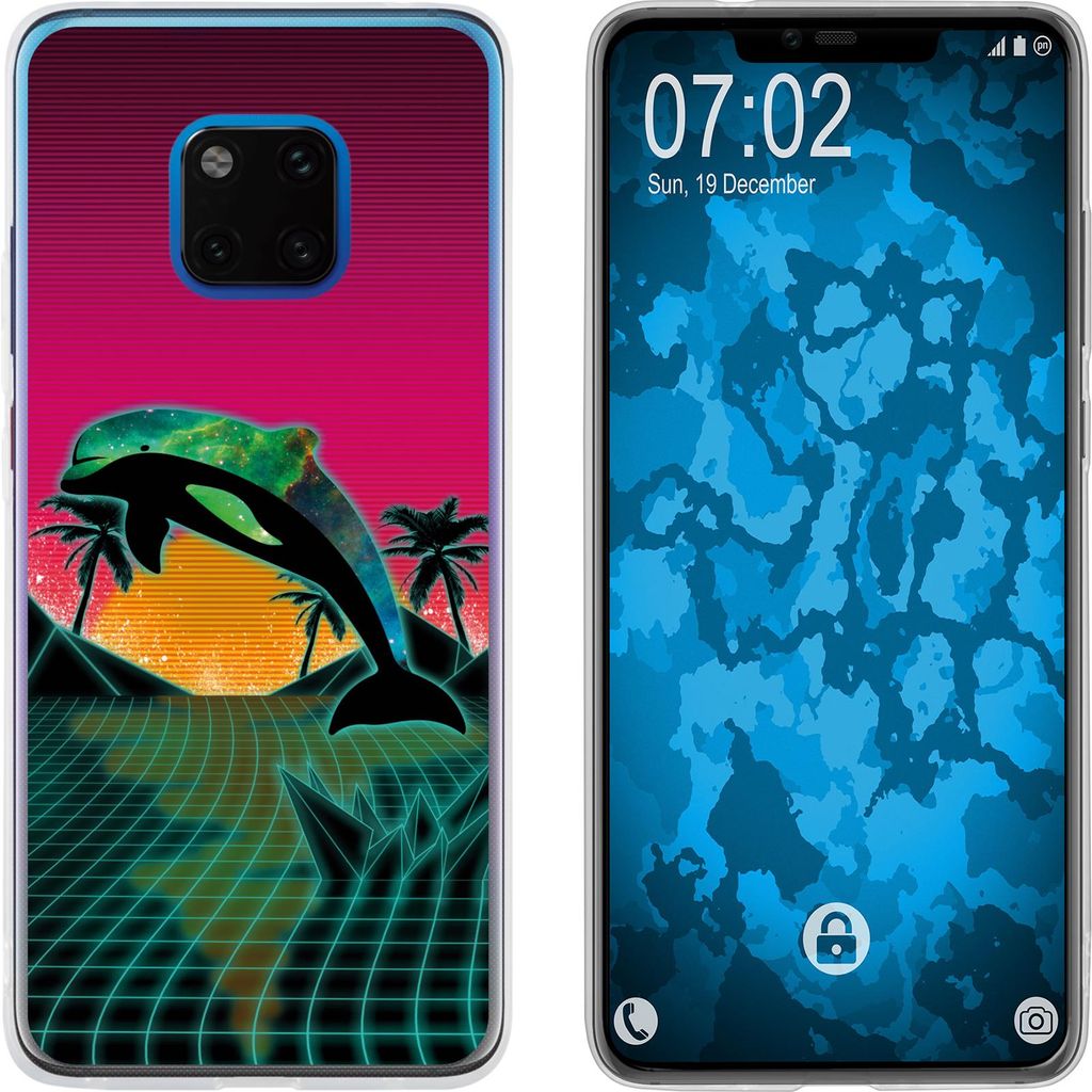PhoneNatic Case kompatibel mit Huawei Mate 20 Pro Silikon-Hülle Retro Wave Delphin M1