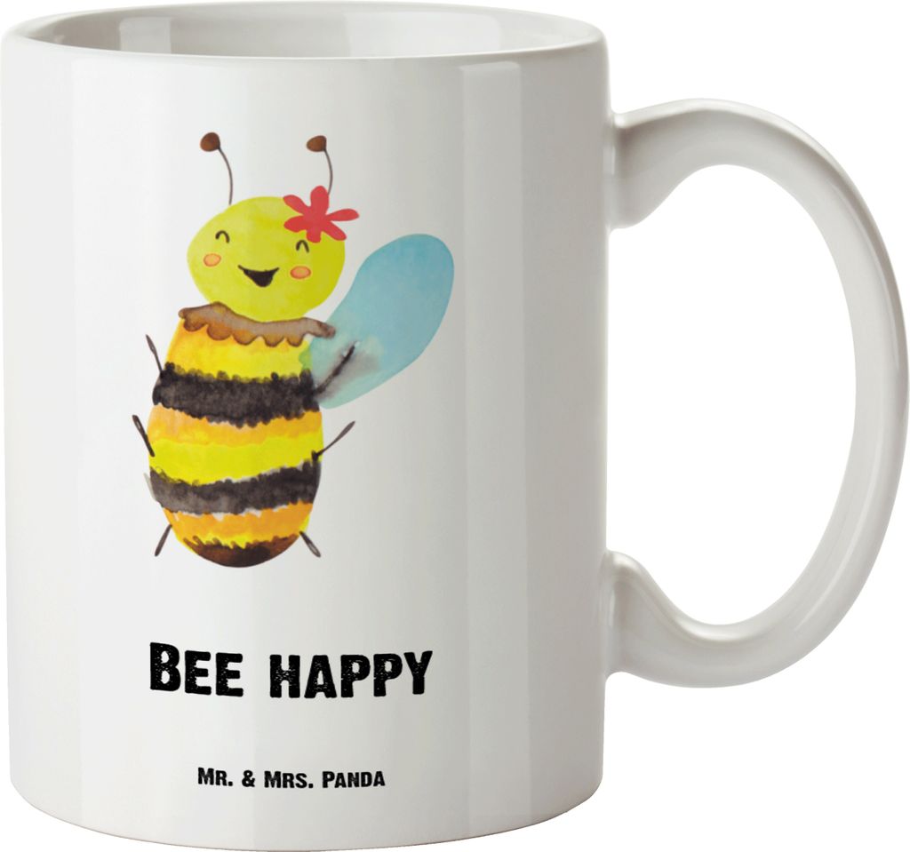 Mr. & Mrs. Panda jumbotasse Biene Happy - Weiß - Geschenk, weisse tasse, steingut, Jumbo, Pott, Große