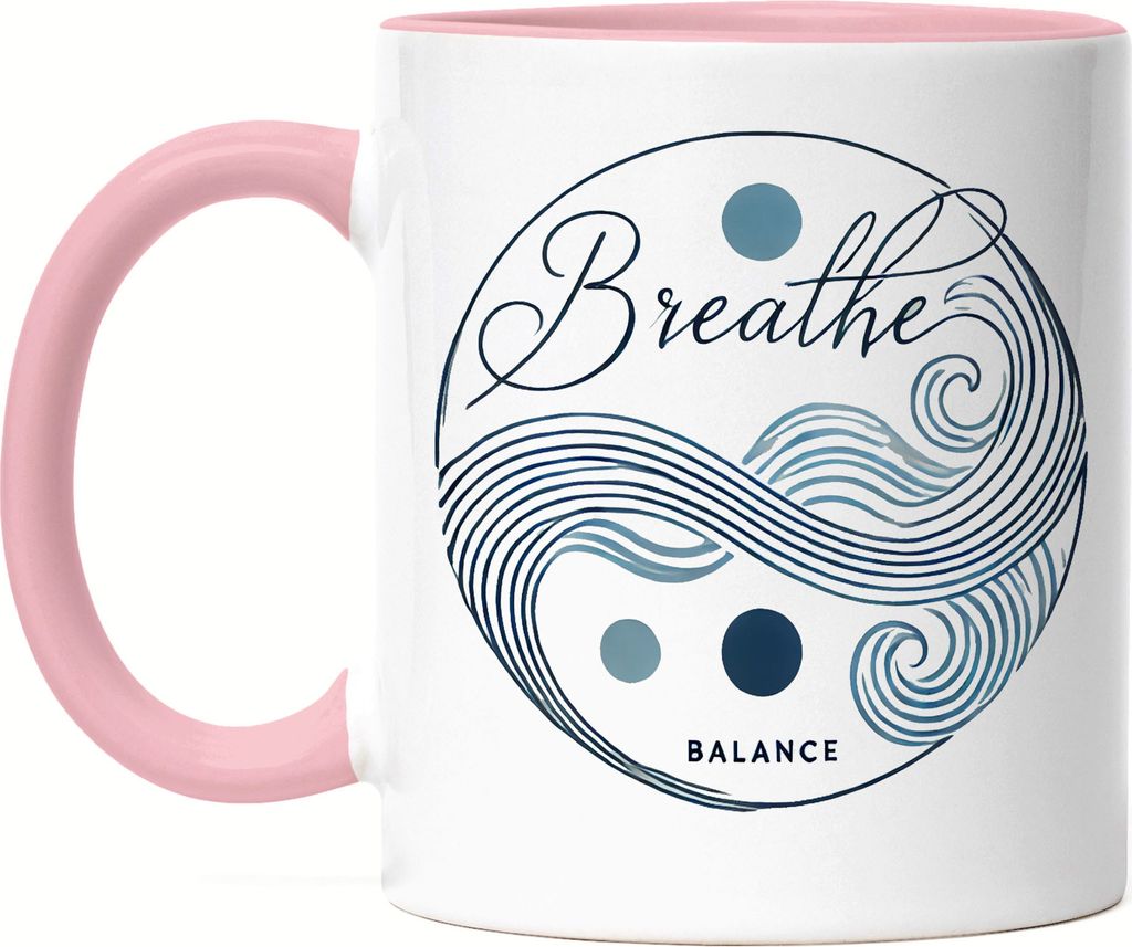 Breathe Balance Tasse rosa Meditation Yoga Zen Achtsamkeit Entspannung Stressabbau