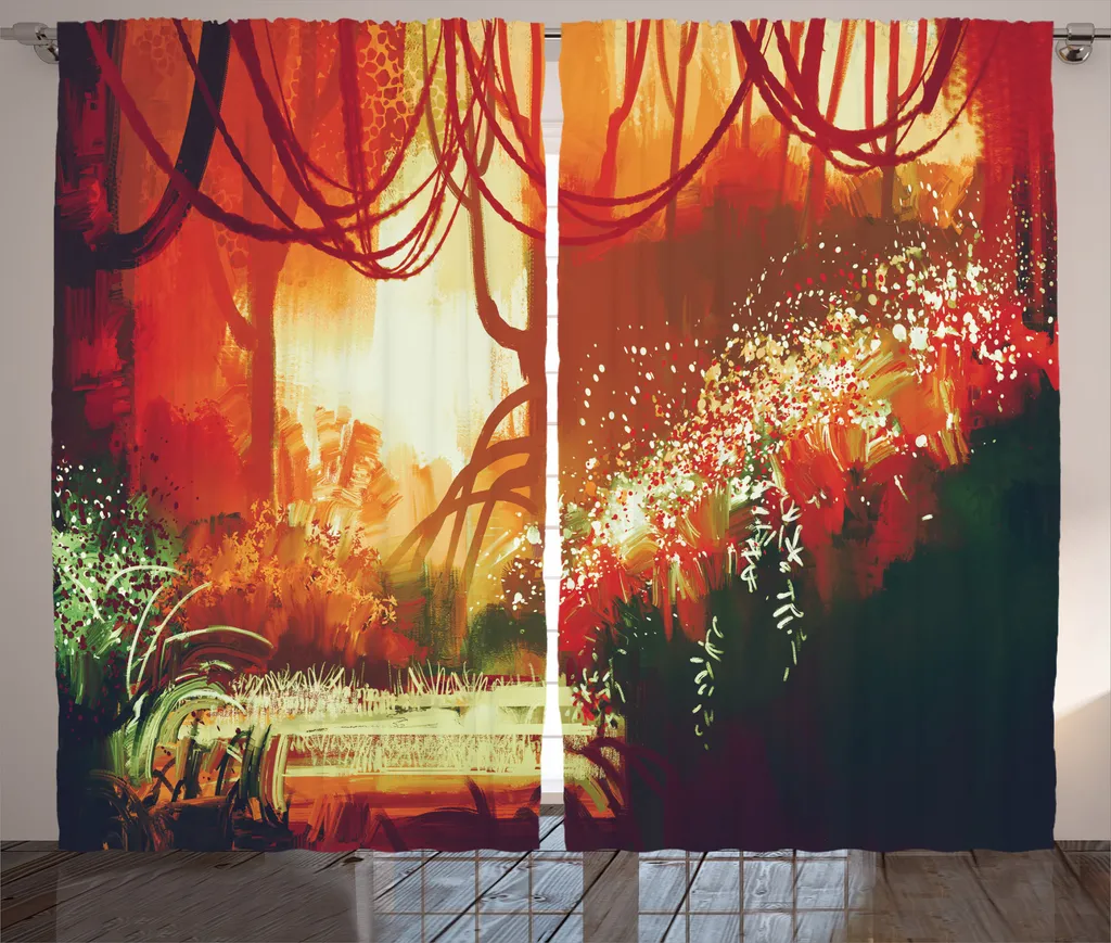 Rideau Rustique ABAKUHAUS Forêt Automnale avec Crochets 280x225cm Orange