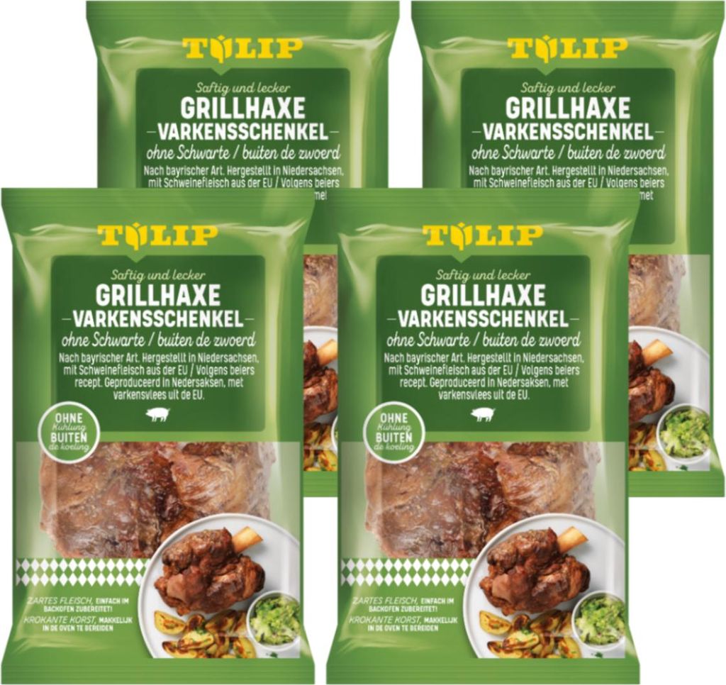TULIP Haxe ohne Schwarte 4x 500g - Vakuumverpackt - Grillhaxe für Backofen oder Grill