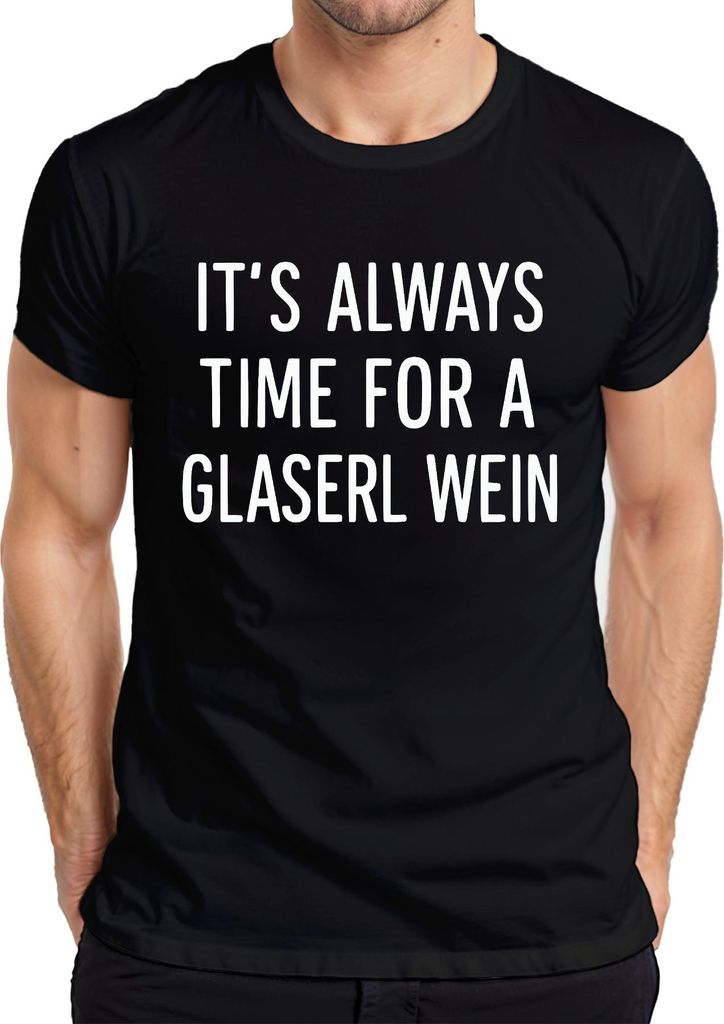 Zeit für ein Glaserl Wein Weinliebhaber Geschenk Weingenießer Herren T-Shirt, Schwarz, 3XL