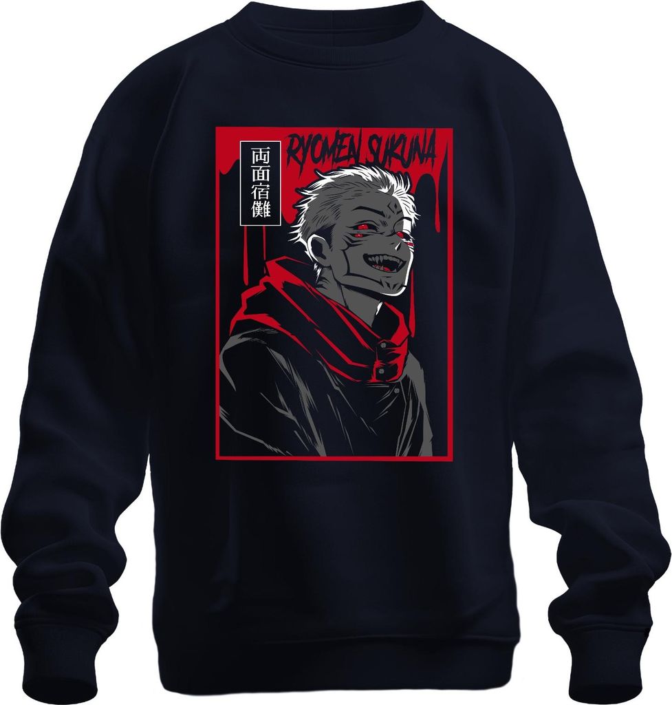 Ryomen Sukuna Jujutsu Kaisen Dämon Rot Anime Ästhetik Geschenk Uni Sweatshirt Pullover, Navy, XXL