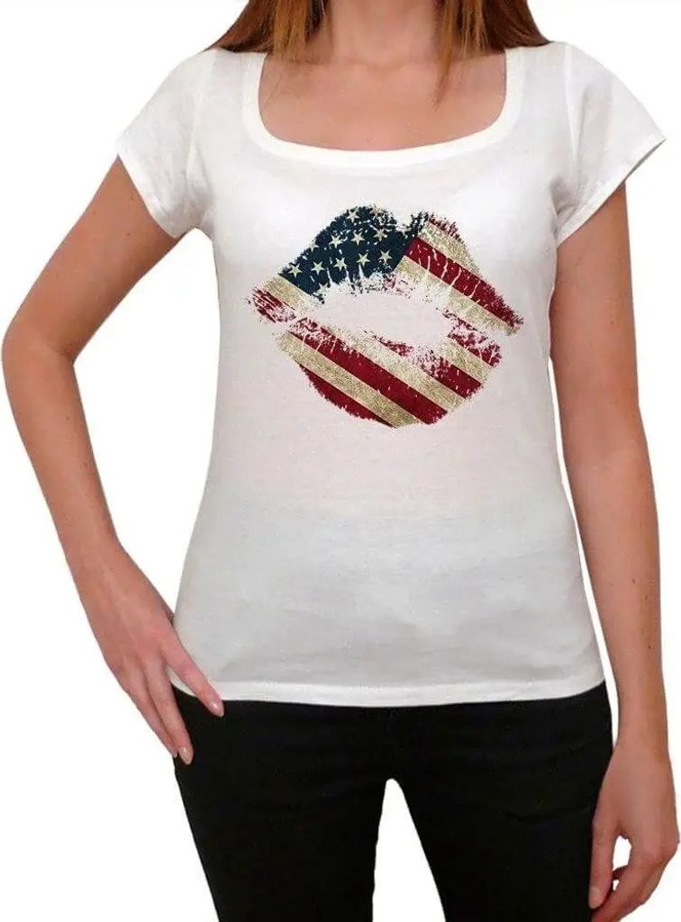 Damen Grafik T-Shirt Lippen usa – Lips Usa – Öko-Verantwortlich Vintage Jahrgang Kurzarm Lustige Druck Geburtstag Geschenk Frau