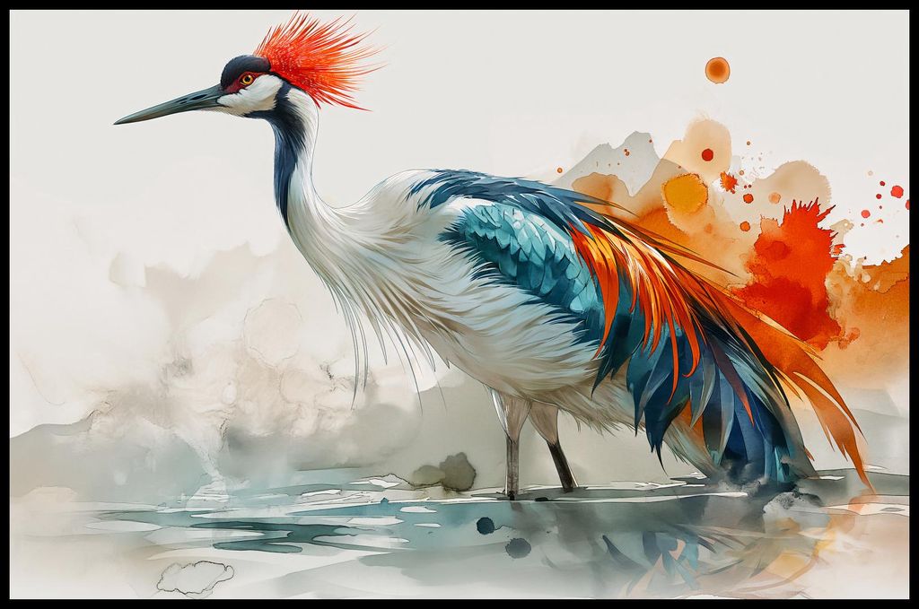 Plakat 91,5x60cm Kranich in Aquarell