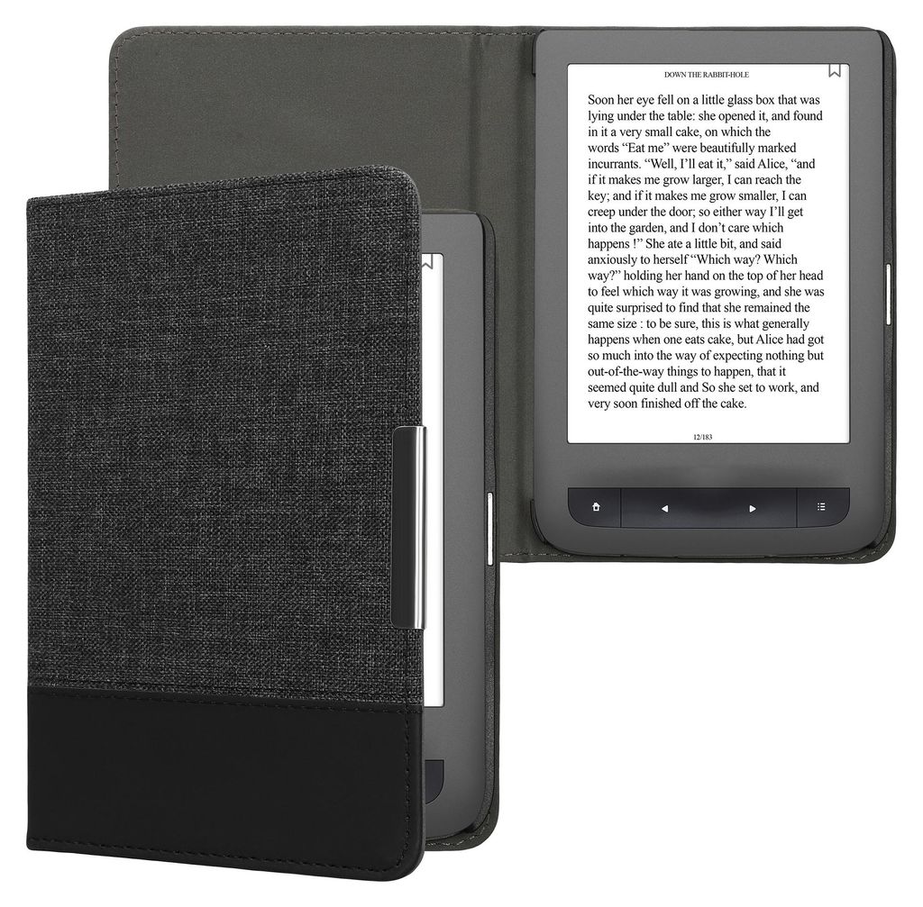 kwmobile Hülle kompatibel mit Pocketbook Touch Lux 3/Basic Lux/Basic Touch 2 - Canvas eReader Schutzhülle Cover Case - Anthrazit Schwarz