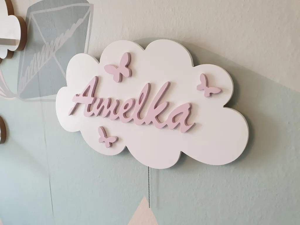 Lampe murale nuage personnalisée et papillons décoratifs pour bébé