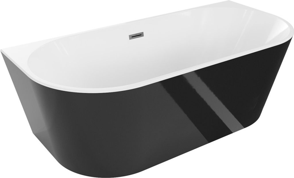 Mexen Oval freistehende Badewanne Wandmodell 180 x 80 cm, weiß/schwarz, Überlauf gun metal - 52671808075-95