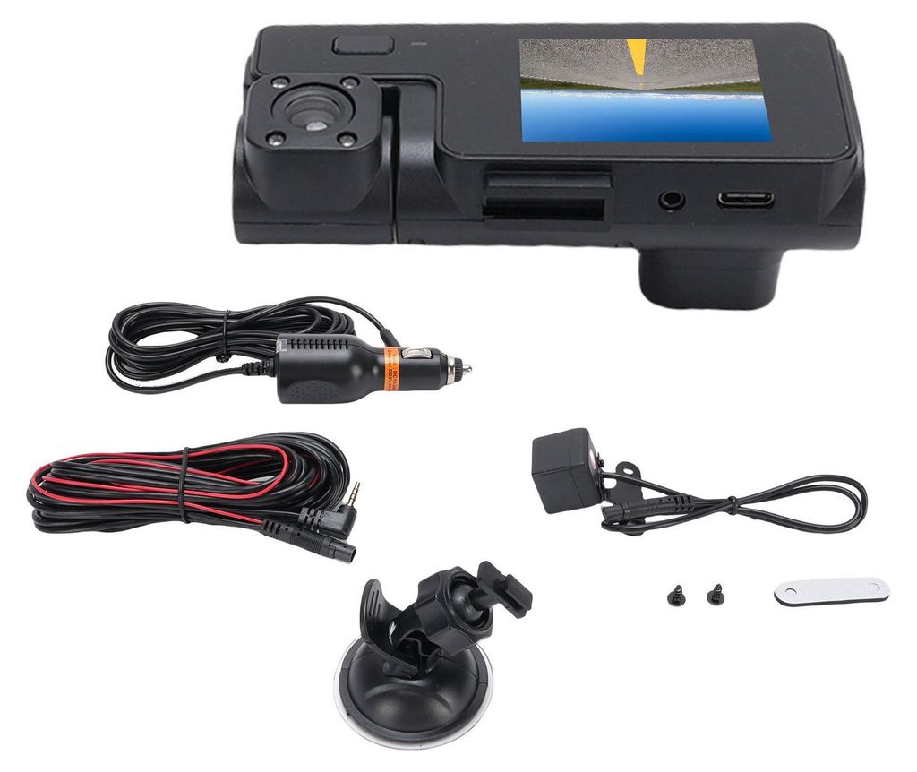 3-Kanal-Dashcam, 1080P HD, 170° Weitwinkel, WiFi, vorne, hinten, innen, Auto-Fahrrekorder, DVR mit 2-Zoll-LCD-Bildschirm, Rückfahrbild