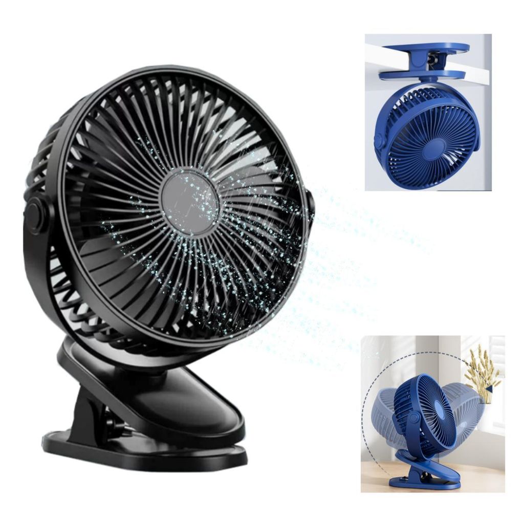 Mini USB Ventilator,4 Geschwindigkeiten Tischventilator mit Clip, Nachtlicht,360°Dreheinstellung für Büro und Schlafzimmer Schwarz