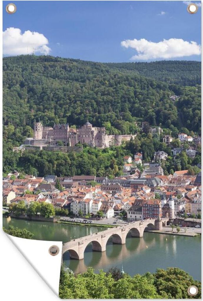 MuchoWow 40x60 cm Outdoor-Poster Gartendeko Sichtschutz Garten Poster für den Garten Heidelberg - Schloss - Fluss