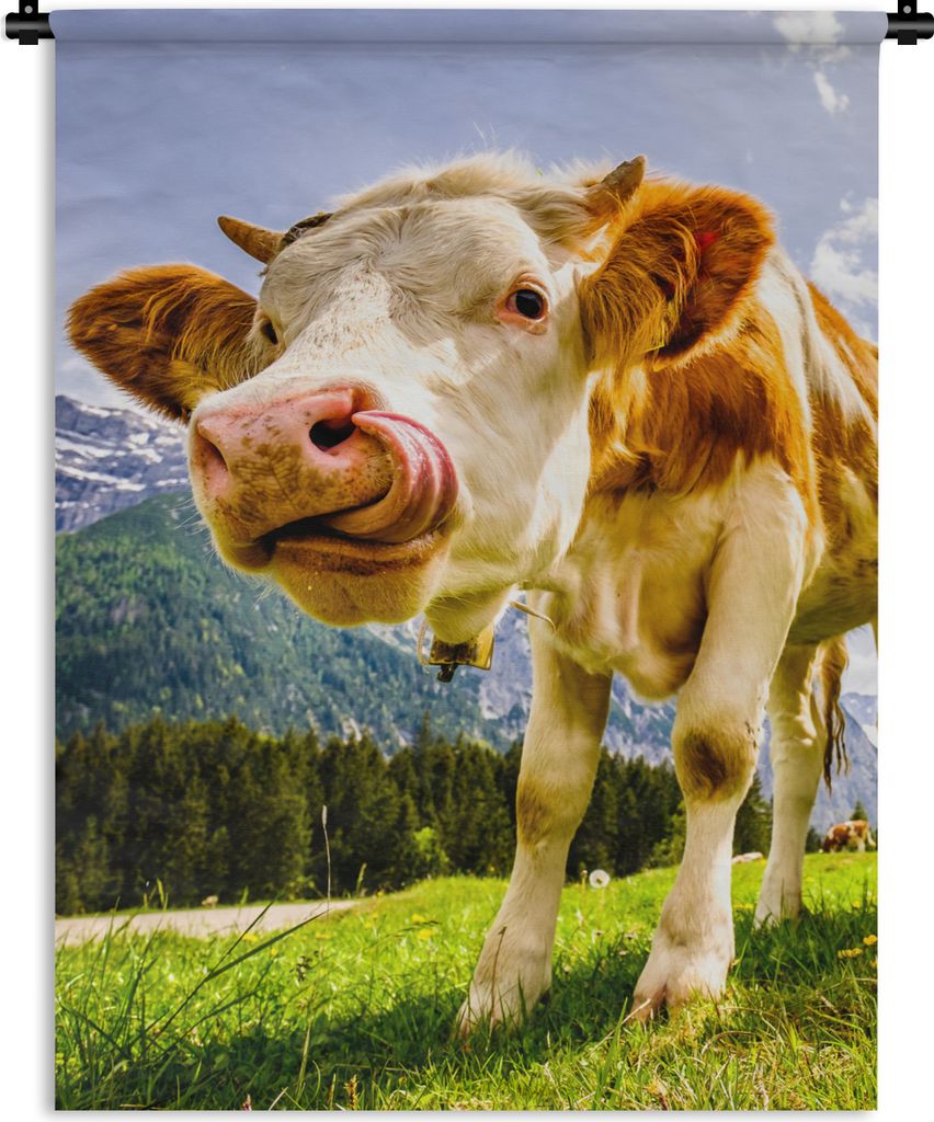MuchoWow Wandteppich Wandbehang Kühe - Berge - Gras - Landschaft - Alpen 150x200 cm Tapisserie Dekoration Wandtuch - Wandaufhängung - Moderner