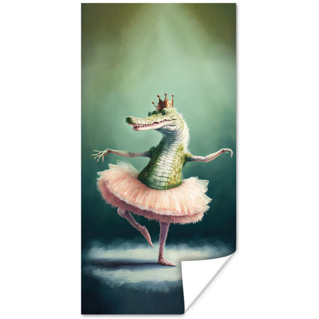 MuchoWow Poster Krokodil - Krone - Gold - Ballett - Porträt 20x40 cm - Plakat - Foto