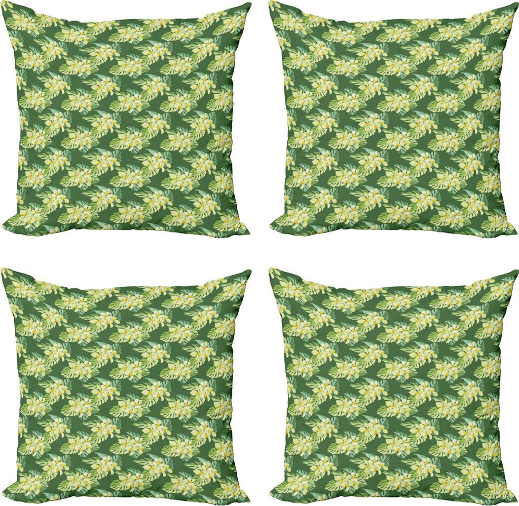 ABAKUHAUS Tropisch Kissenbezug Set (4 Stück), Exotische Blumen und Blätter, Moderner Doppelseitiger Digitaldruck, 50 cm x 50 cm, Mehrfarbig