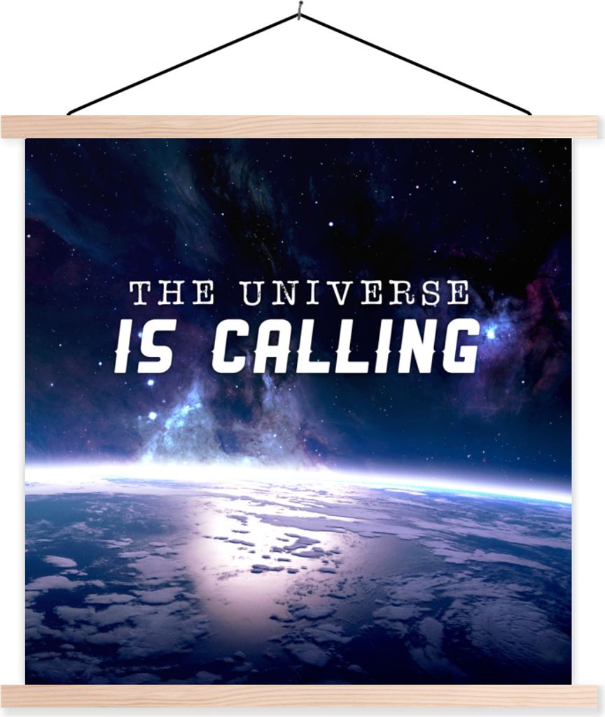 MuchoWow Textilposter Weltraum - Zitate - Sprichwörter - 'Das Universum ruft' - Junge - Jungen - Kinder - Kinder 40x40 cm mit holzfarbenen Rahme...