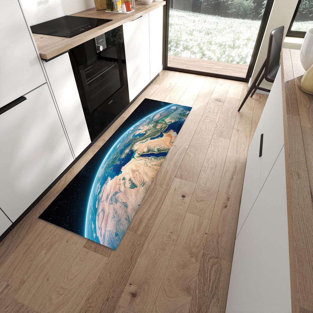 Küchenteppich 60x180cm rutschfest & abwischbar PVC Läufer - Erde aus dem All