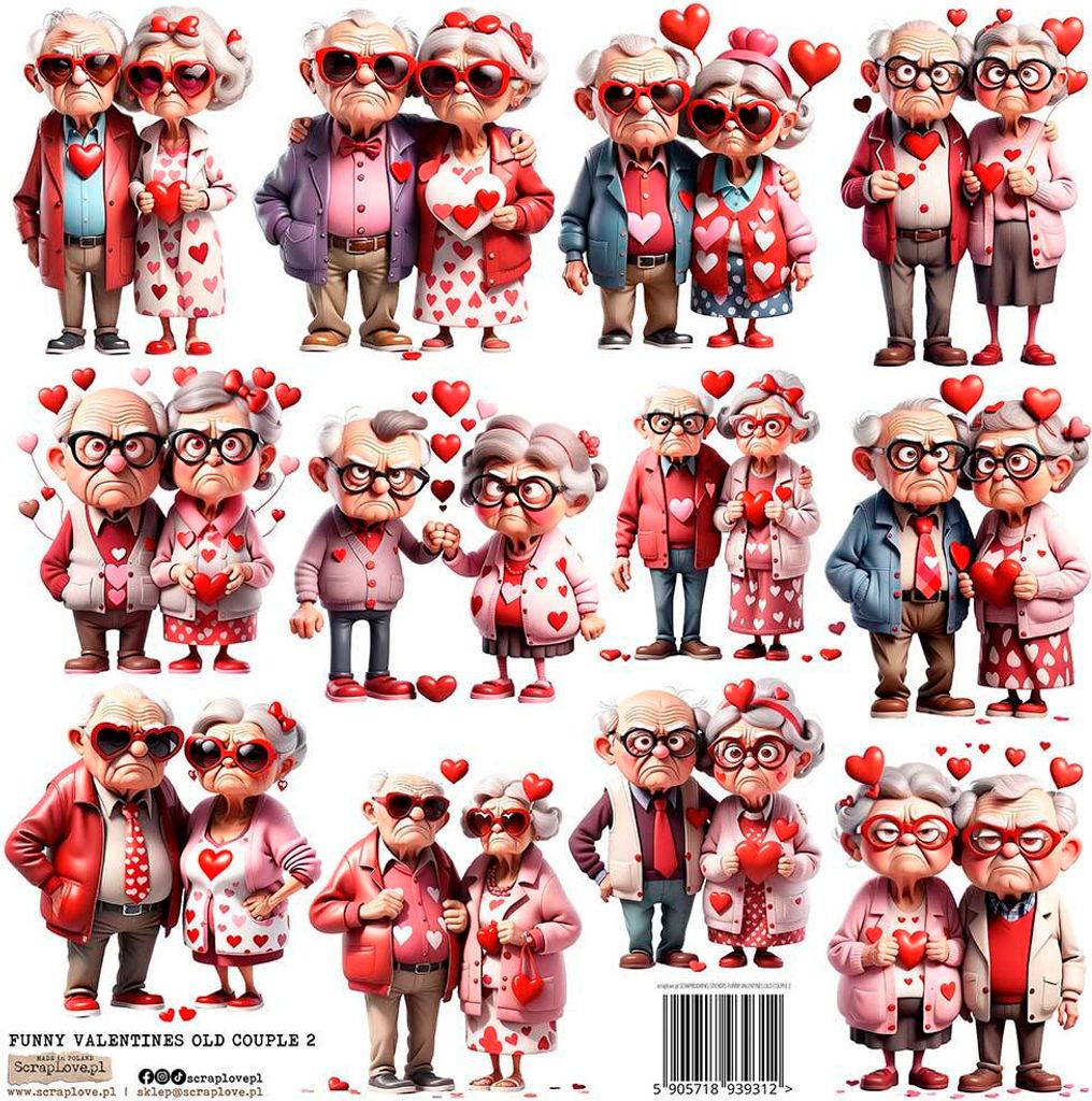 AUFKLEBER ScrapLove Nachbildung Stickers - Funny Valentines Old Couple 2 Großeltern in der Liebe