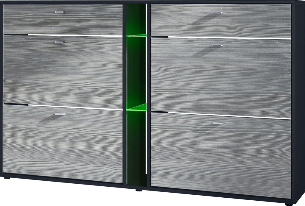 Vladon Schuhschrank Schuhkipper Today 155,5 x 95 x 28 cm, mit RGB LED Beleuchtung, Germany, Korpus in Schwarz matt, Fronten in Avola-Anthrazit