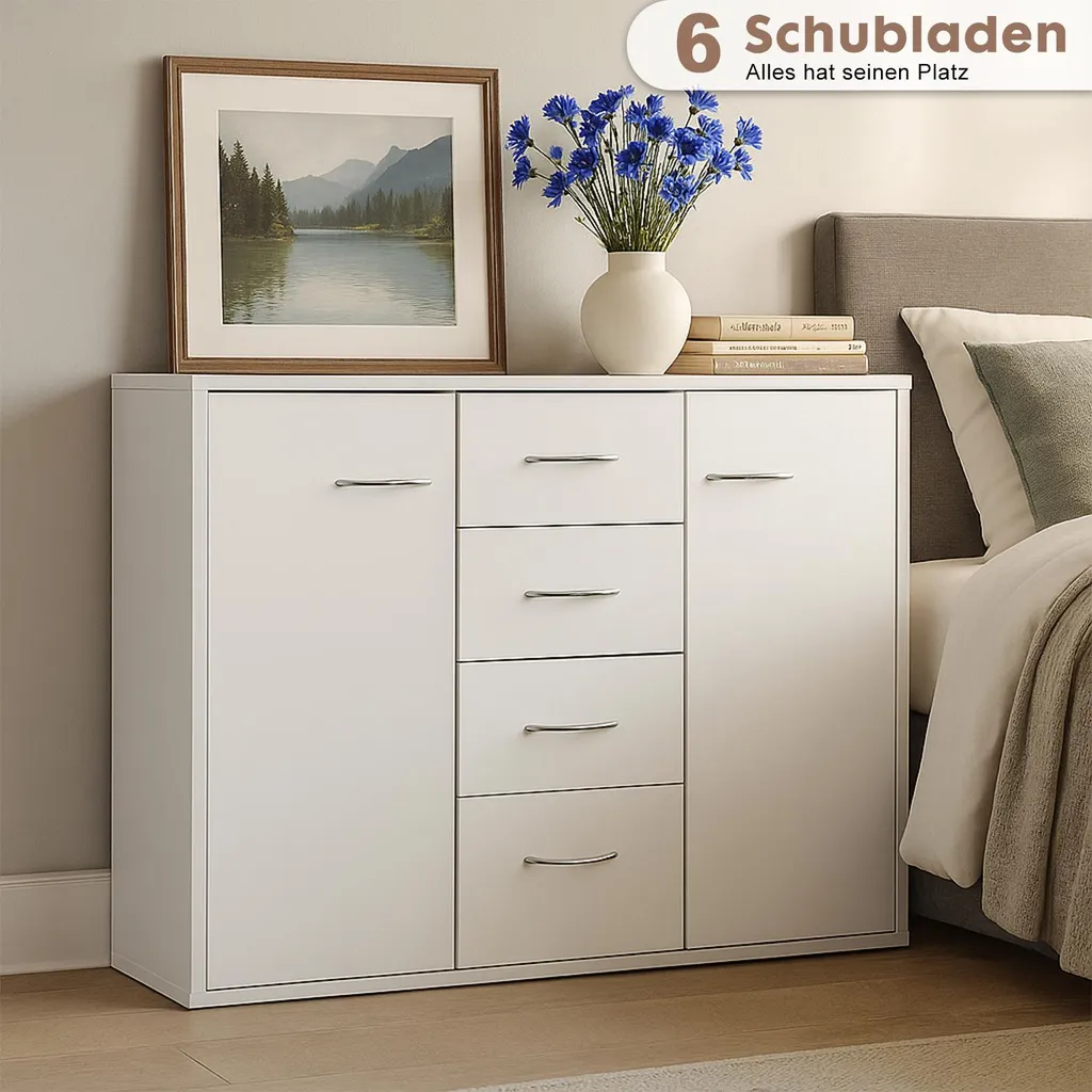 Commode anti-rayures et imperméable blanche | 4 tiroirs robustes 88cm