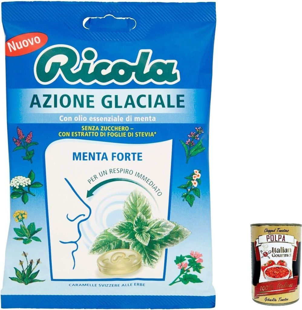 3x Ricola Azione Glaciale Menta forte bonbon Menthol erfrischend ohne zucker 70g + Italian Gourmet polpa 400g