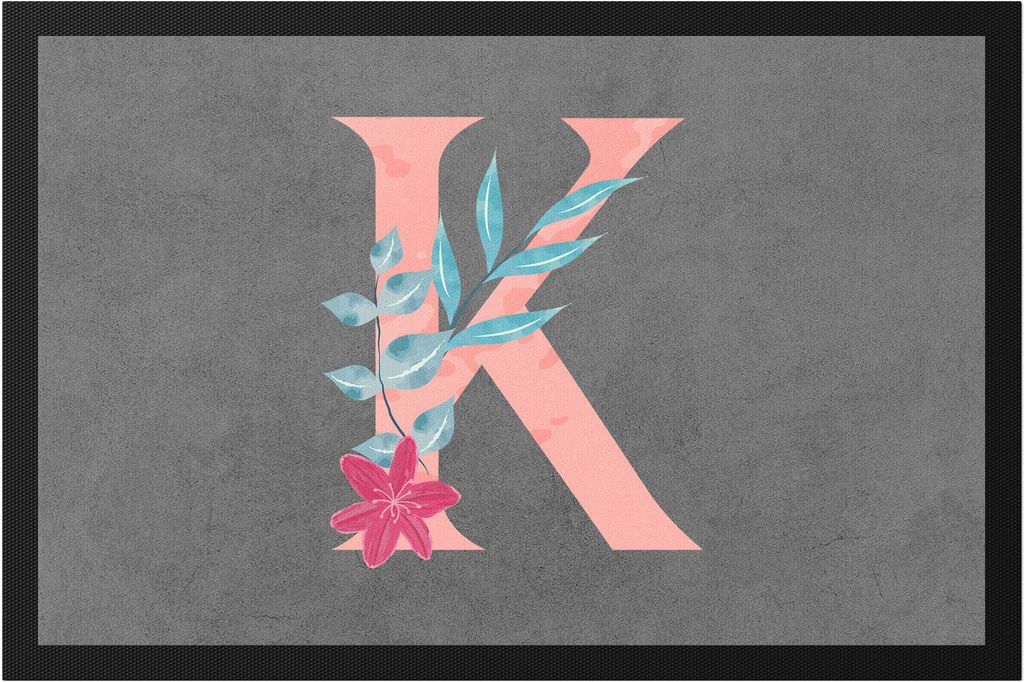 Buchstaben- K mit Buchstabe Alphabet Monogramm Blumenmotiv Geschenkidee Anfangsbuchstabe