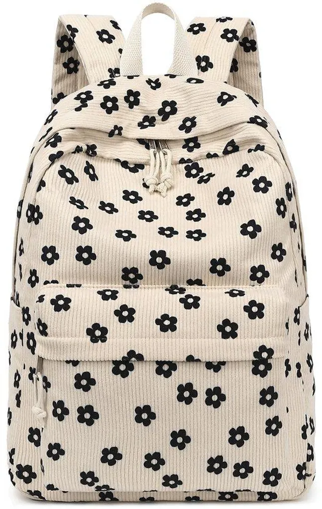 Sac scolaire fille velours motif fleurs - Grand rangement PC & Cours
