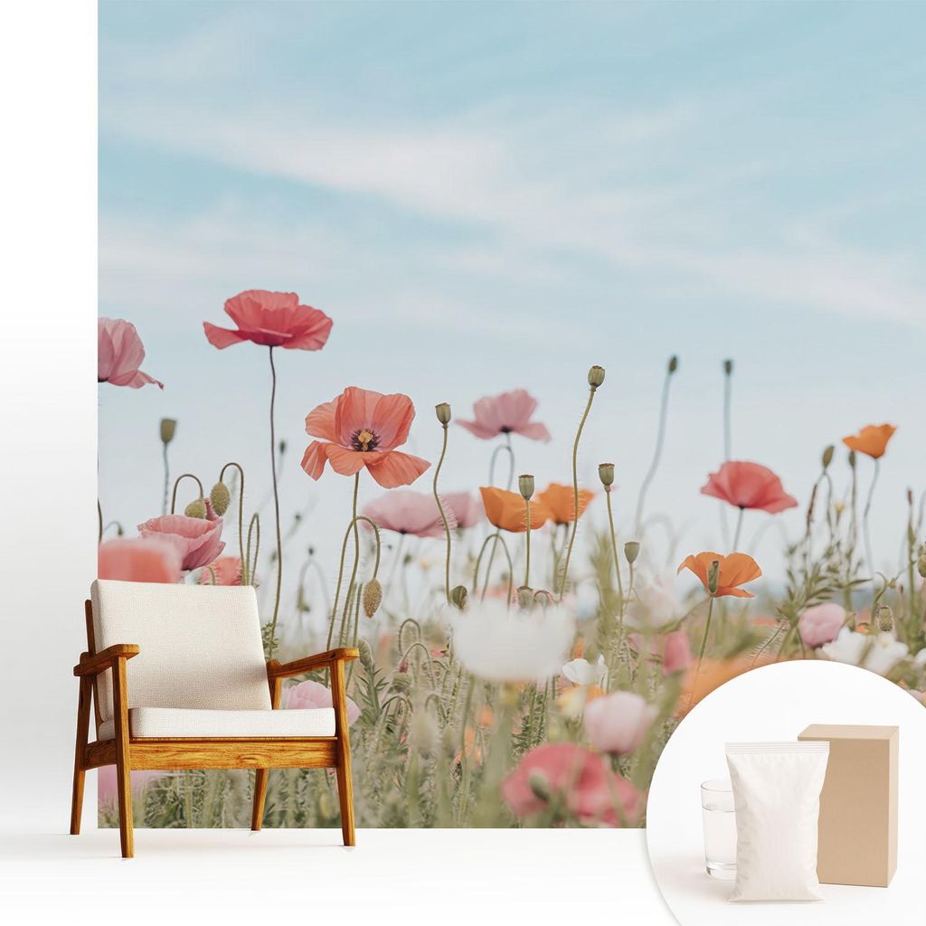 Fototapete - 250x250 cm - Tapete - Wandtapete - Wandbilder - Dekofolie - Tapete Folie - Wand - Dekoration - Wohnzimmer - Mohnblumen
