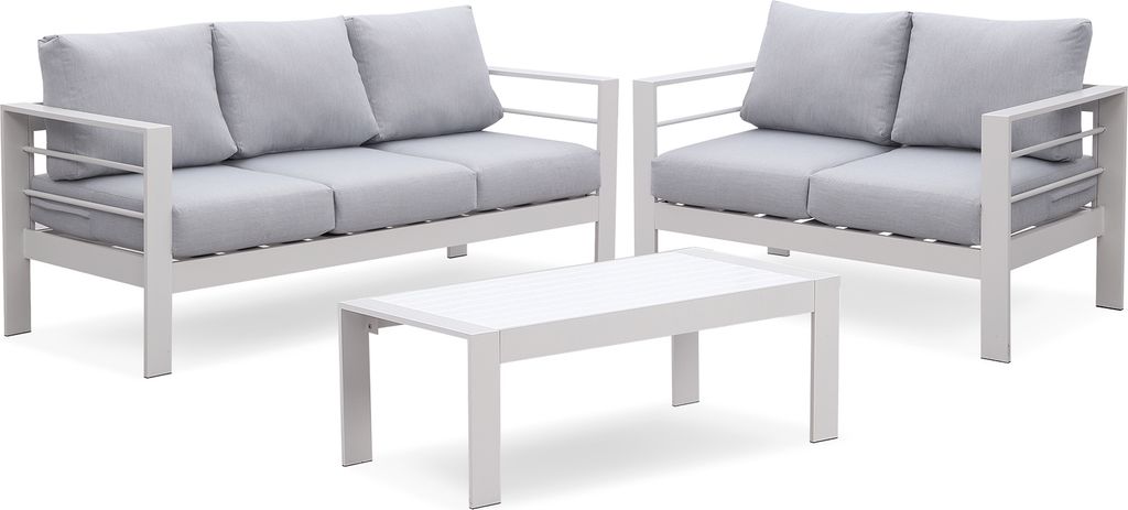 MeXo Gartenmöbelset, Loungeset Aluminium für 4-5 Personen mit Kissen & Couchtisch Indoor Outdoor Balkon Garten Terrasse (Sitzgruppe, Aluminiumrah...