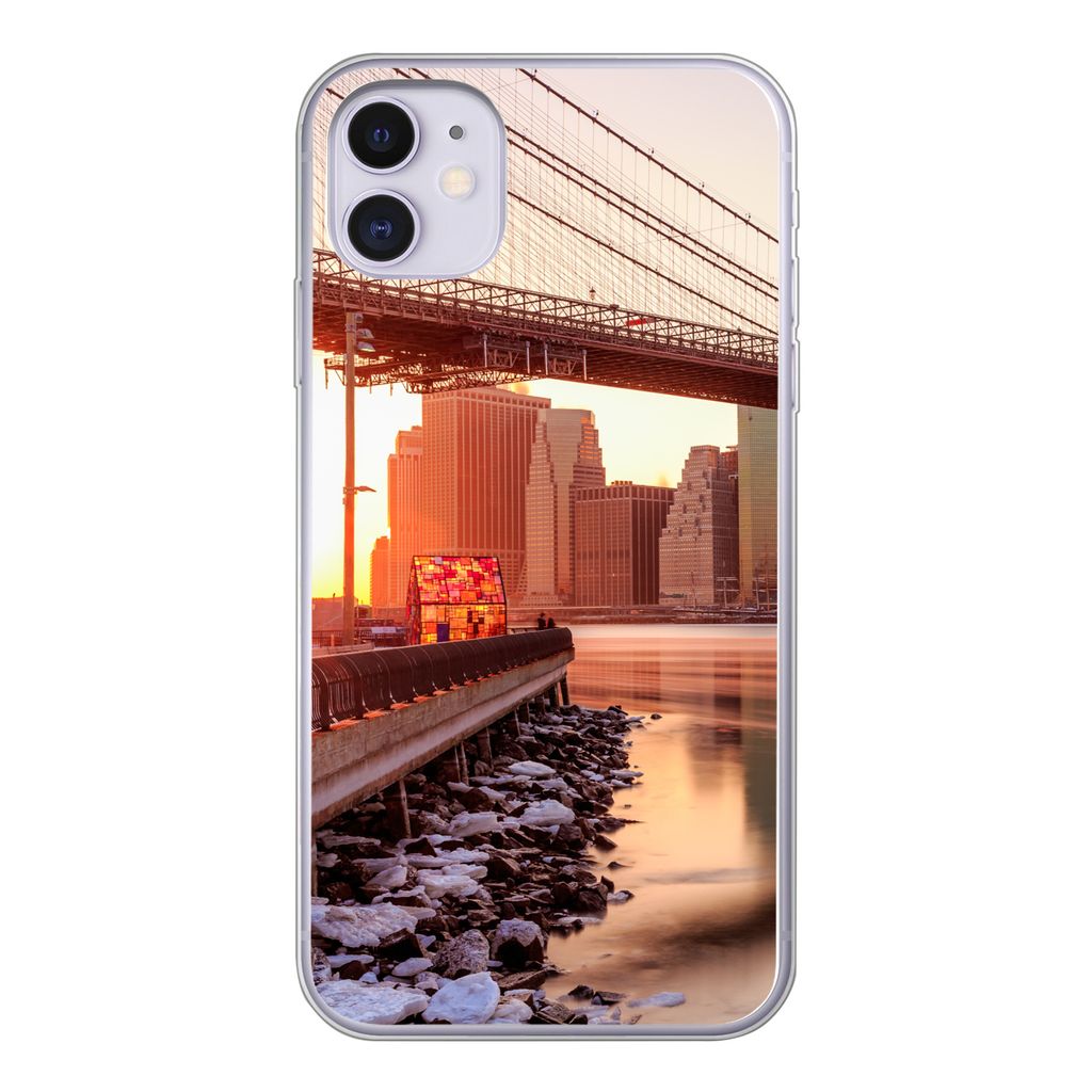 MuchoWow Handyhülle Schutzhülle Hülle für iPhone 11 New York - Brooklyn - Brücke Silikon Softcase Handy Hülle - Handytasche