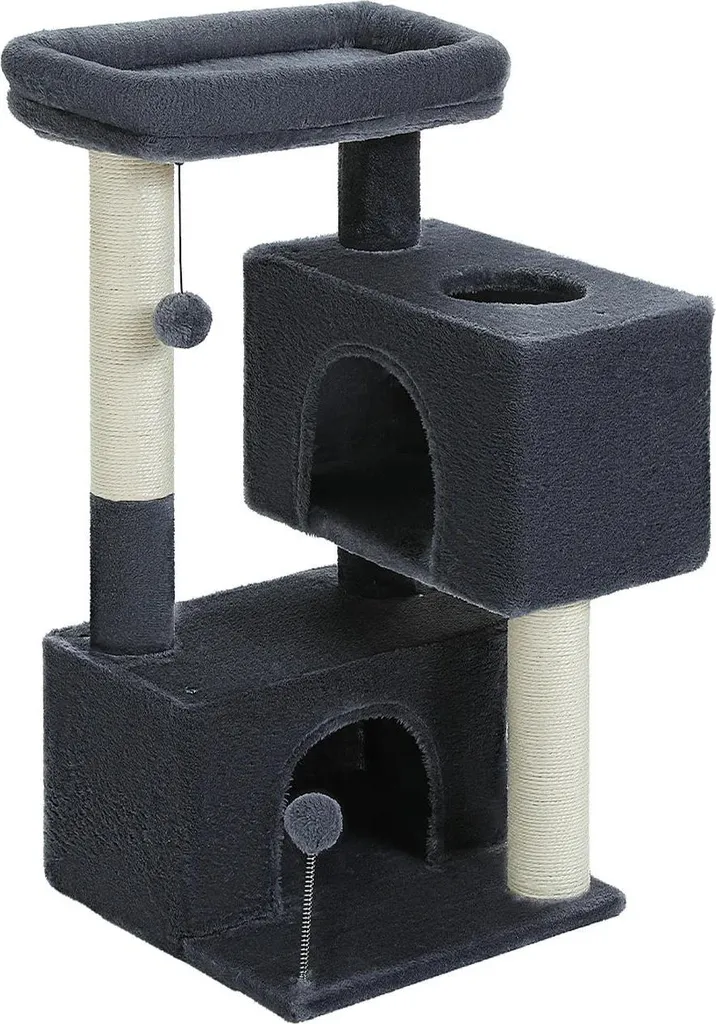 Arbre à chat d'appartement design gris avec 3 niveaux pour petit espace
