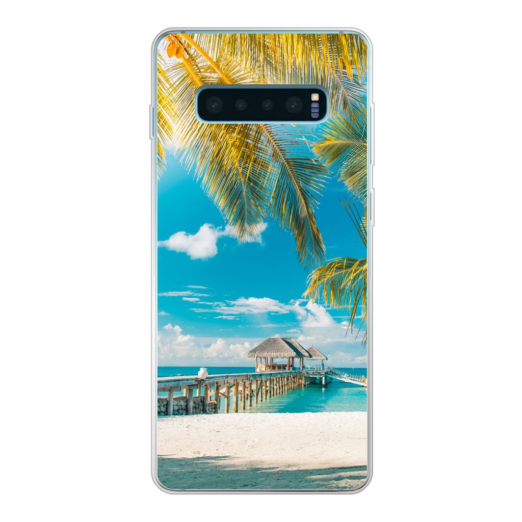 MuchoWow Handyhülle Schutzhülle Hülle für Samsung Galaxy S10 Plus Tropisch - Strand - Palme Silikon Softcase Handy Hülle - Schutzhülle